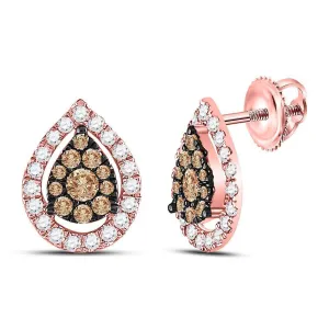 14K Rose Gold Round Brown Diamond Teardrop Cluster Earrings 3/4 Cttw