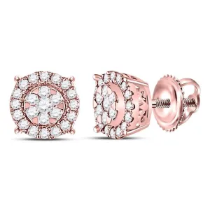 14K Rose Gold Round Diamond Circle Cluster Earrings 1/4 Cttw