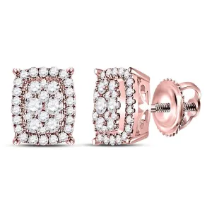 14K Rose Gold Round Diamond Vertical Rectangle Cluster Earrings 1/2 Cttw