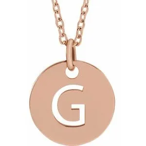 14K Rose Initial G 10 mm Disc 16-18" Necklace