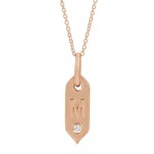 14K Rose Initial M .05 CT Natural Diamond 16-18" Necklace