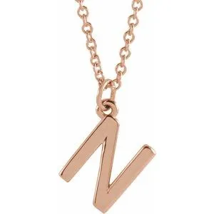 14K Rose Initial N Dangle 18" Necklace
