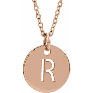 14K Rose Initial R 10 mm Disc 16-18" Necklace