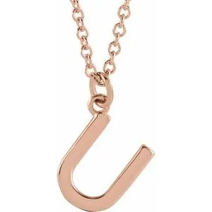 14K Rose Initial U Dangle 16" Necklace