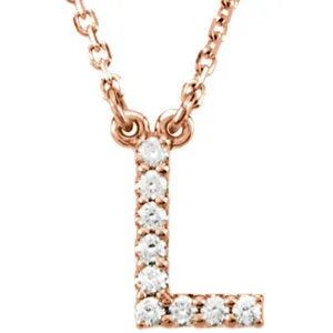 14K Rose Letter "L" .08 CTW Diamond 16" Necklace