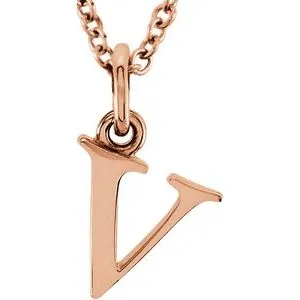 14K Rose Lowercase Initial v 16" Necklace