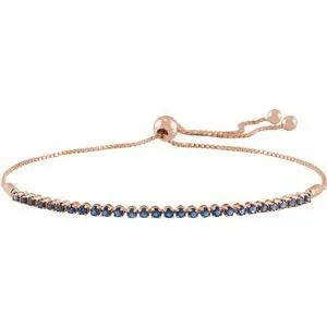 14K Rose Natural Blue Sapphire Adjustable 9 1/2" Bolo Bracelet