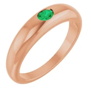 14K Rose Natural Emerald Petite Dome Ring