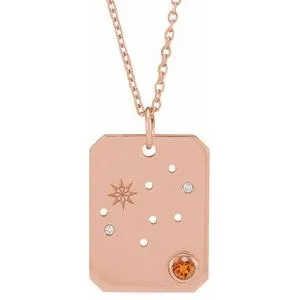 14K Rose Natural Spessartite Garnet & .01 Natural Diamond Virgo Constellation 16-18" Necklace