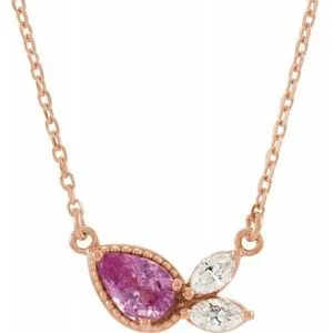 14K Rose Pink Sapphire & 1/6 CTW Diamond 18" Necklace