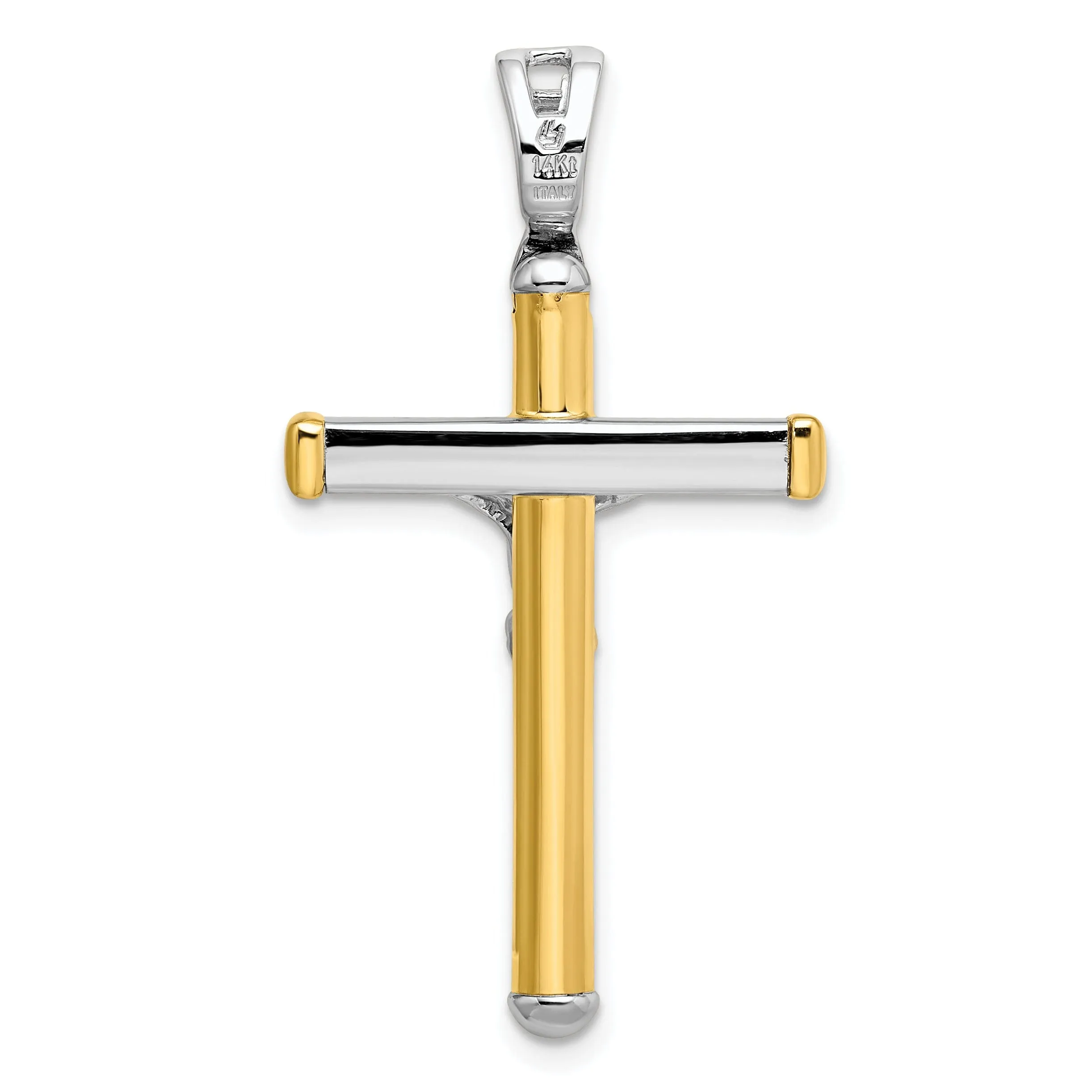 14k Two Tone Gold Polished Crucifix Pendant