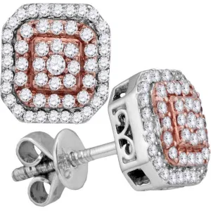 14K Two-tone Gold Round Diamond Square Cluster Stud Earrings 3/8 Cttw