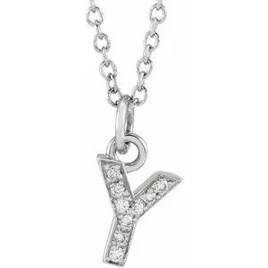 14K White .03 CTW Natural Diamond Petite Initial Y 16-18" Necklace