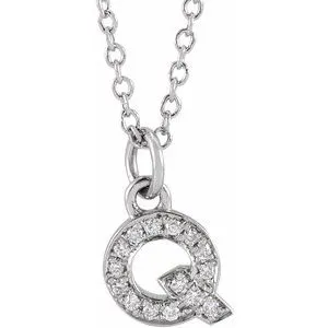 14K White .05 CTW Natural Diamond Petite Initial Q 16-18" Necklace