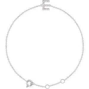 14K White .06 CTW Diamond Initial E 6-7" Bracelet