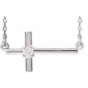 14K White .06 CTW Diamond Sideways Cross 16-18" Necklace