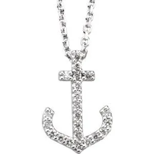 14K White .08 CTW Diamond Anchor 16" Necklace