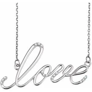14K White .08 CTW Diamond "Love" Design 18" Necklace