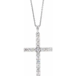 14K White 1 CTW Diamond Cross 18" Necklace