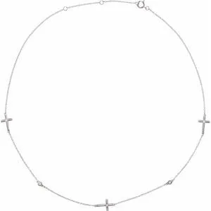 14K White 1/10 CTW Diamond 5-Station Cross Adjustable 16-18” Necklace