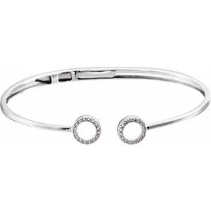 14K White 1/6 CTW Diamond Circle Hinged Cuff 7" Bracelet