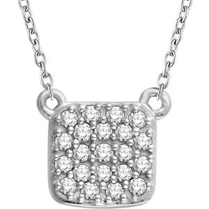 14K White 1/6 CTW Diamond Square Cluster 16-18" Necklace