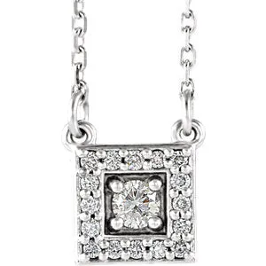 14K White 1/8 CTW Diamond Halo-Style Square 16-18" Necklace