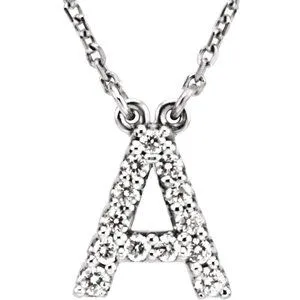 14K White 1/8 CTW Natural Diamond Initial A 16" Necklace
