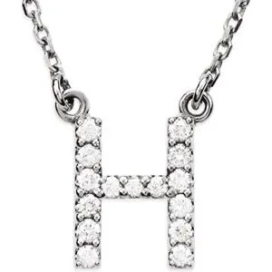 14K White 1/8 CTW Natural Diamond Initial H 16" Necklace