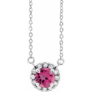 14K White 3 mm Natural Pink Tourmaline & .03 CTW Natural Diamond 16" Necklace