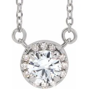 14K White 3 mm Natural White Sapphire & .03 CTW Natural Diamond 18" Necklace