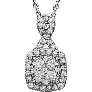 14K White 3/4 CTW Halo-Style Diamond 18" Necklace