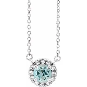 14K White 4.5 mm Round Aquamarine & .06 CTW Diamond 18" Necklace