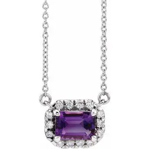 14K White 5x3 mm Emerald Amethyst & 1/8 CTW Diamond 18" Necklace