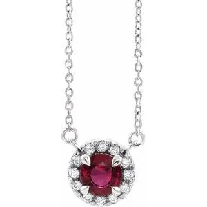 14K White 6 mm Natural Mozambique Garnet & 1/6 CTW Natural Diamond 18" Necklace