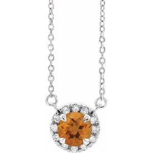 14K White 6.5 mm Natural Citrine & 1/6 CTW Natural Diamond 16" Necklace