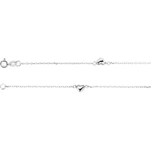 14K White .75 mm Diamond-Cut Cable Heart 10" Anklet
