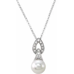 14K White 8 mm Freshwater Cultured Pearl & .08 CTW Diamond 18" Necklace
