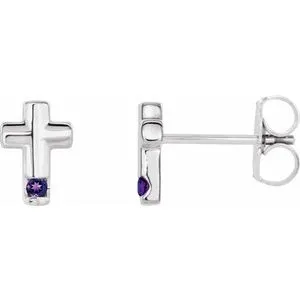 14K White Amethyst Cross Earrings