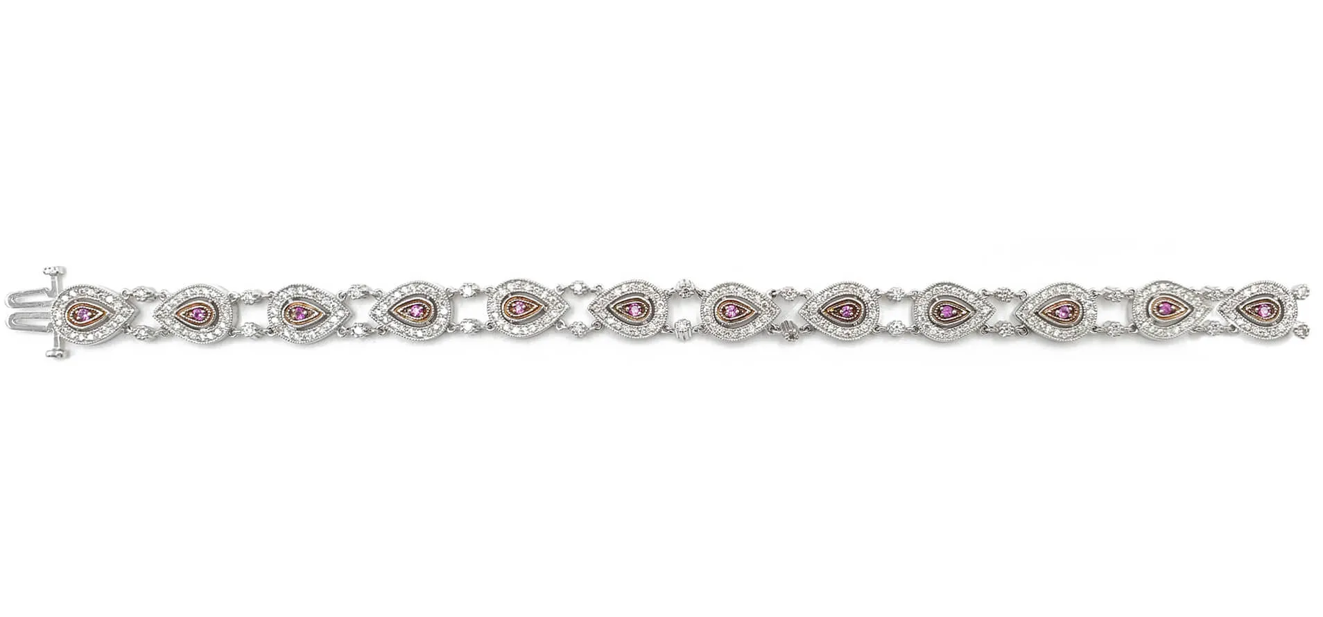 14K White and Rose Gold Pink Sapphire and Diamond Tennis Bracelet