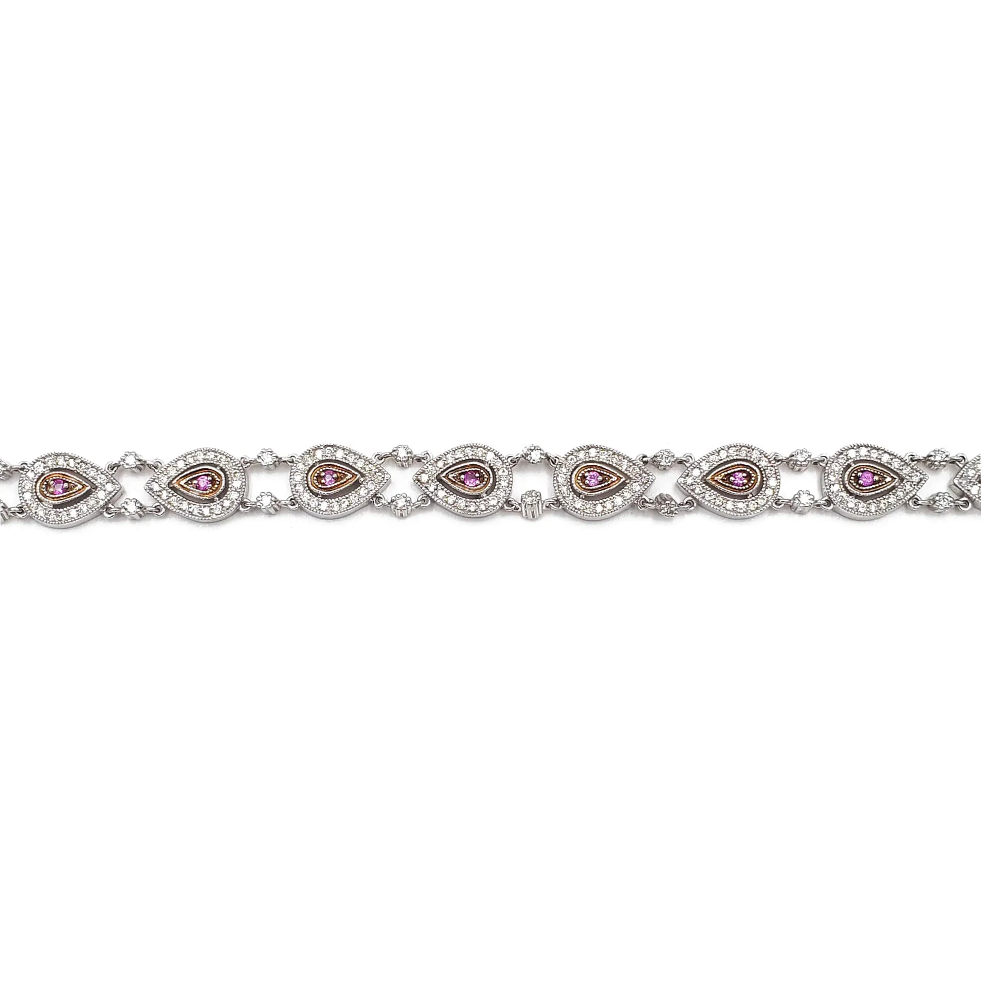 14K White and Rose Gold Pink Sapphire and Diamond Tennis Bracelet