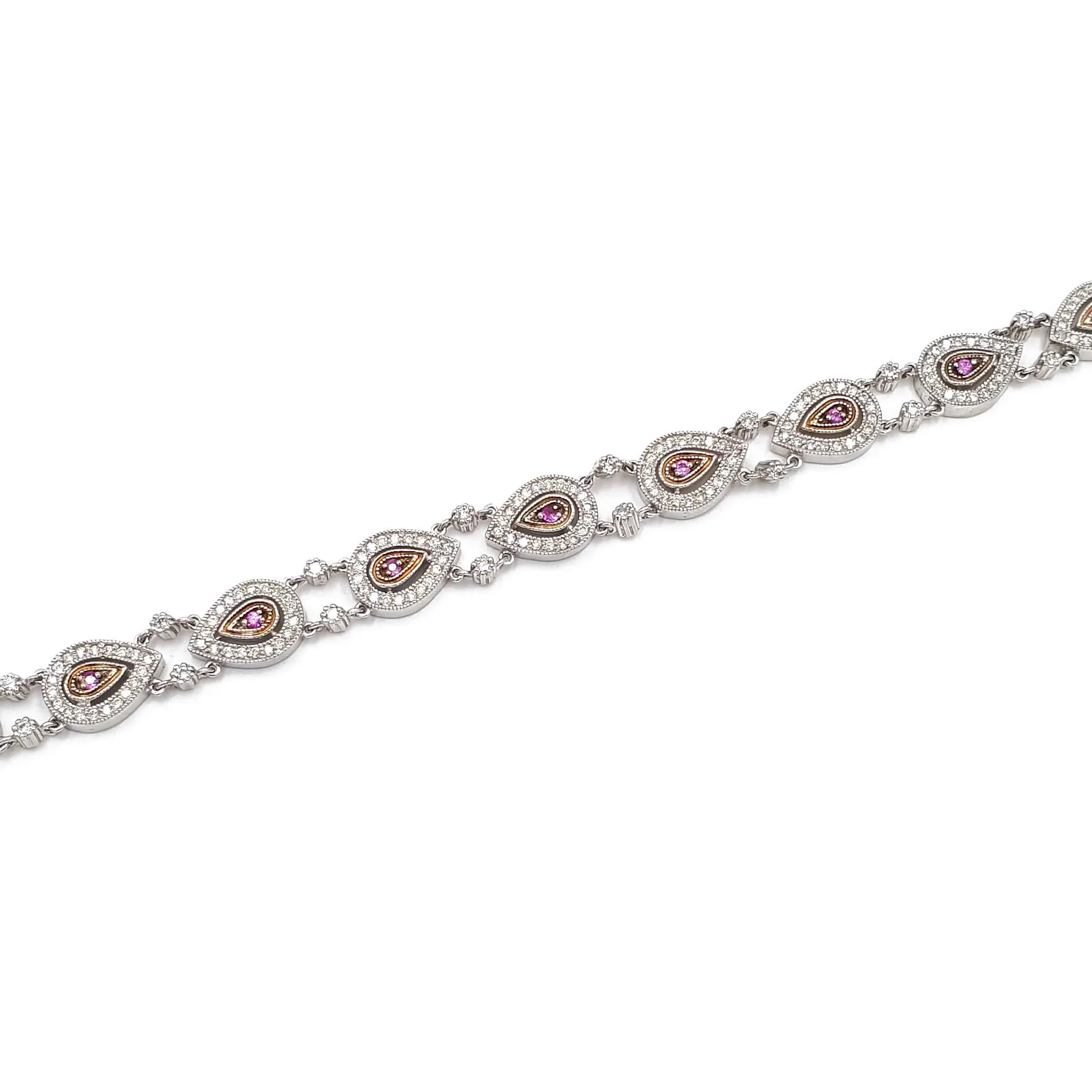 14K White and Rose Gold Pink Sapphire and Diamond Tennis Bracelet