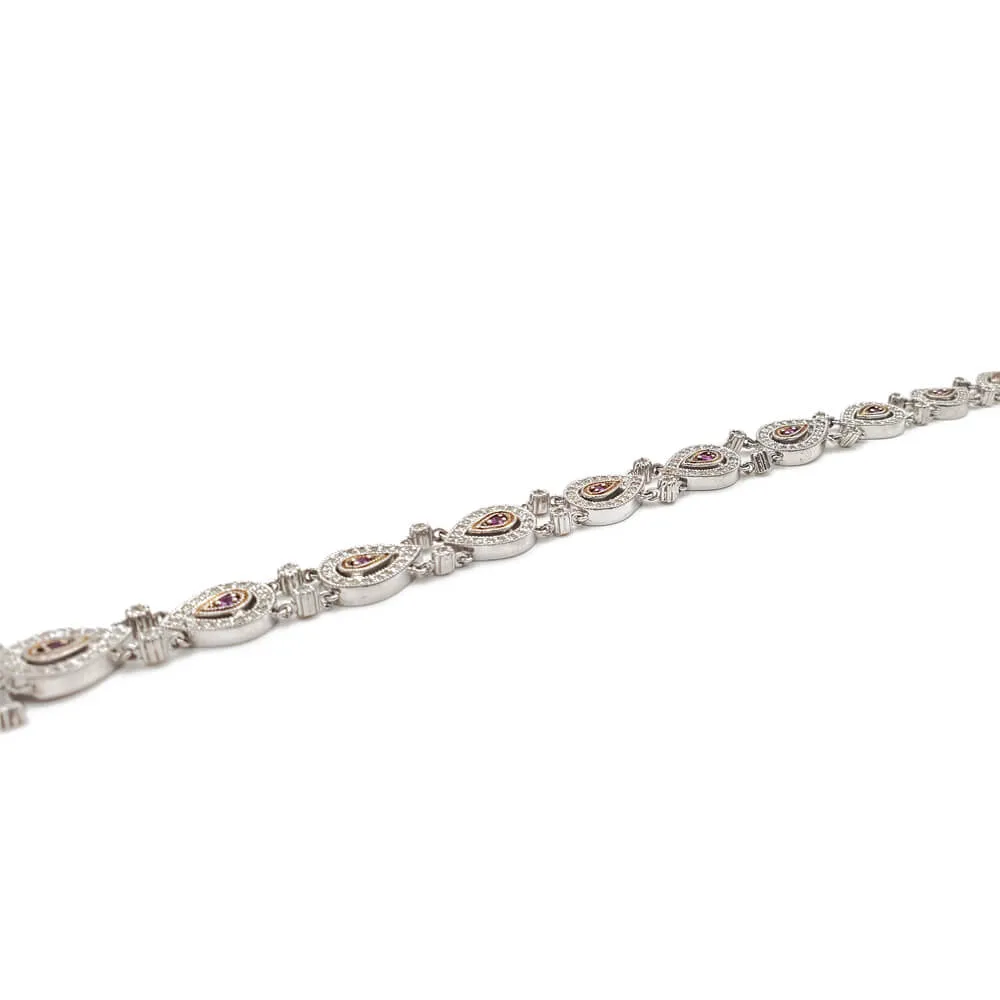 14K White and Rose Gold Pink Sapphire and Diamond Tennis Bracelet