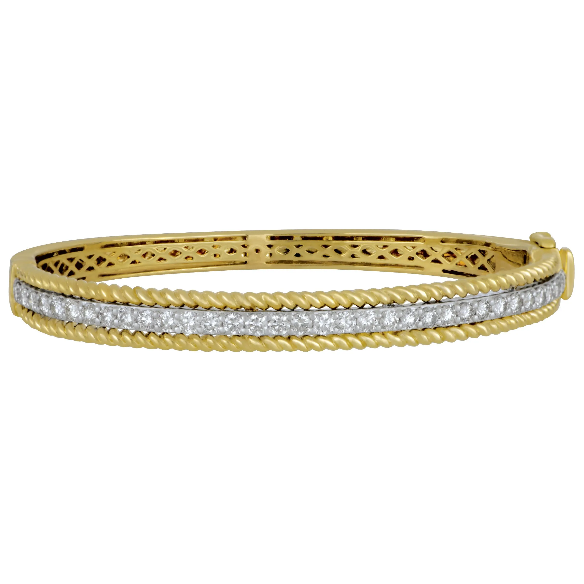 14k White and Yellow Gold Two Tone Cable Edge Diamond Bangle Bracelet CBL EDGE 35D=1.85TW GH/VS-SI