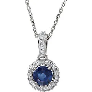 14K White Blue Sapphire & 1/4 CTW Diamond 18" Necklace