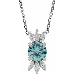 14K White Blue Zircon & 1/4 CTW Diamond 16-18" Necklace