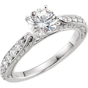 14K White Cubic Zirconia & 3/8 CTW Diamond Sculptural-Inspired Engagement Ring