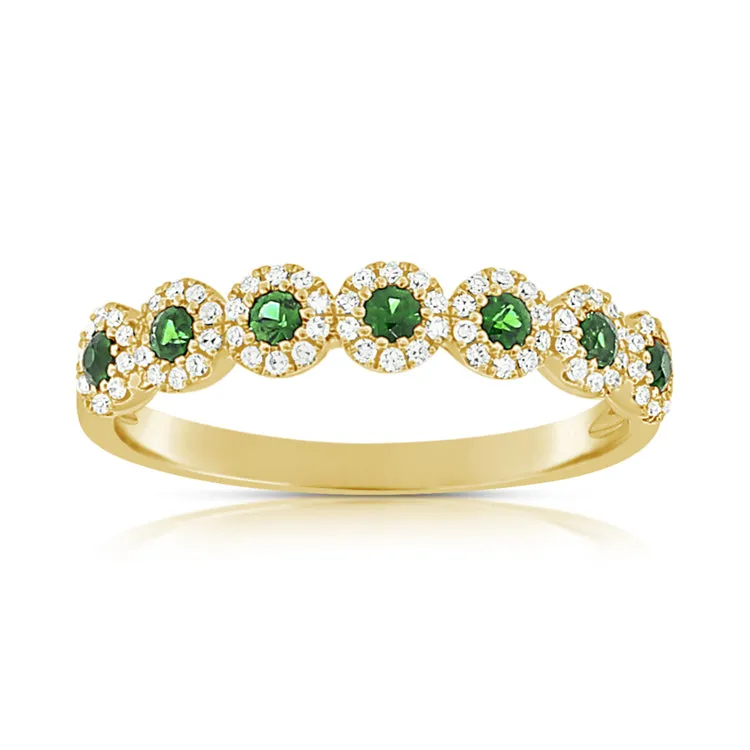 14K White Diamond Halo   Emerald Band