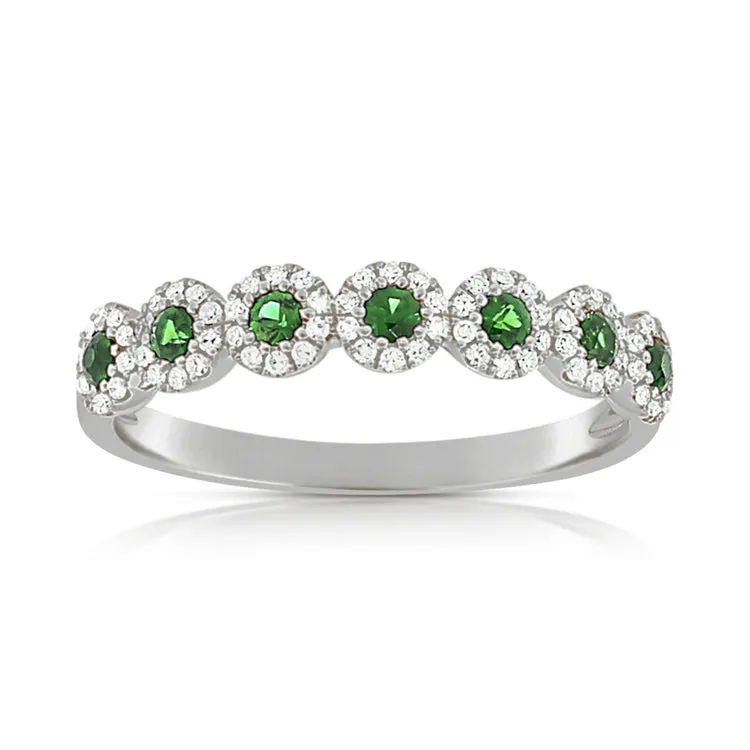 14K White Diamond Halo   Emerald Band