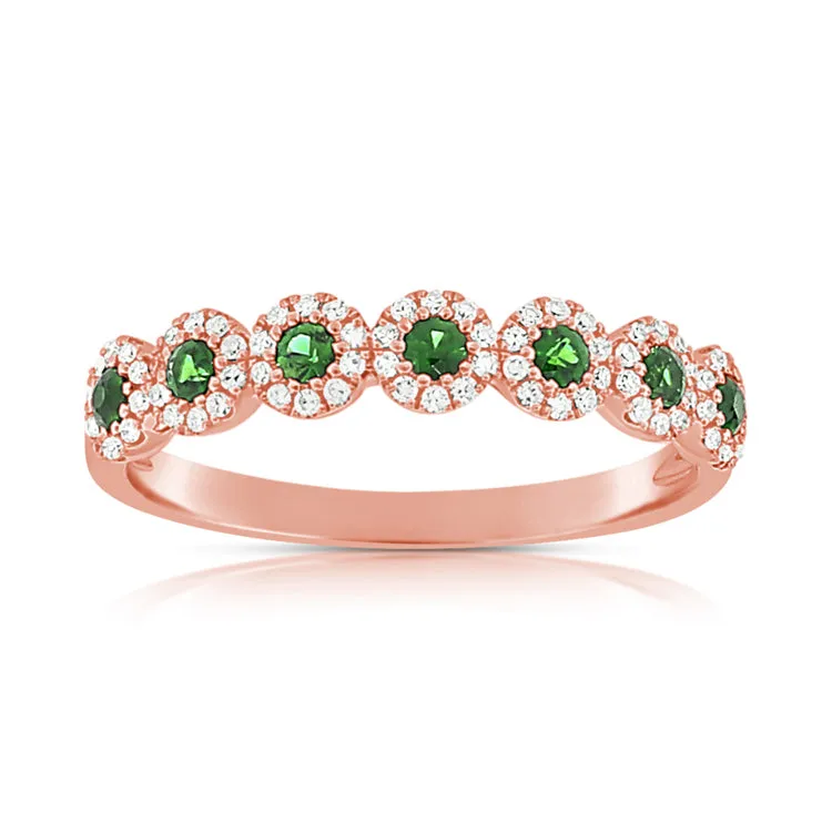 14K White Diamond Halo   Emerald Band